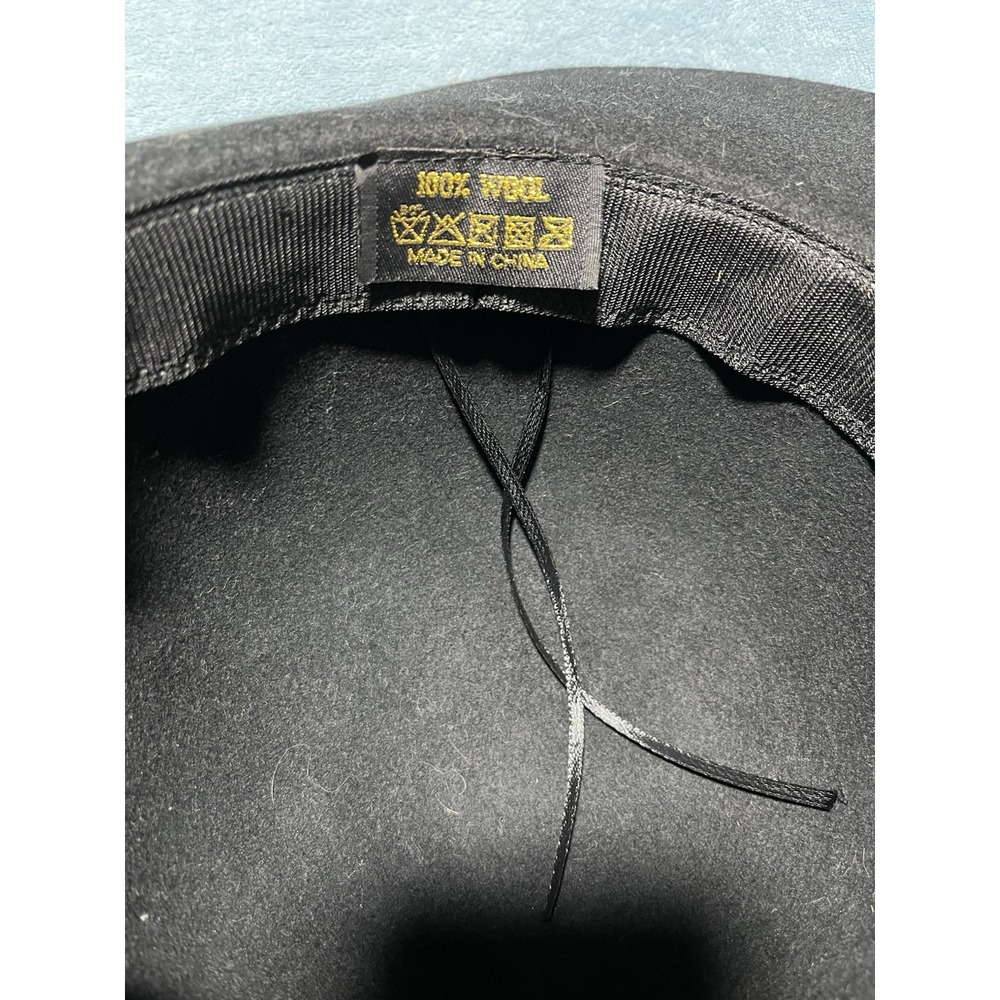 Women's Black Wide Brim Felt Hat Round Crown Boho 100% Wool Knotted Band Wide - Picture 5 of 5